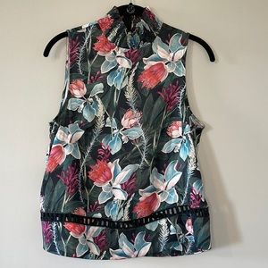 MinkPink Sleeveless Floral Top Smocked Mock Neck Zip Up Back Size S